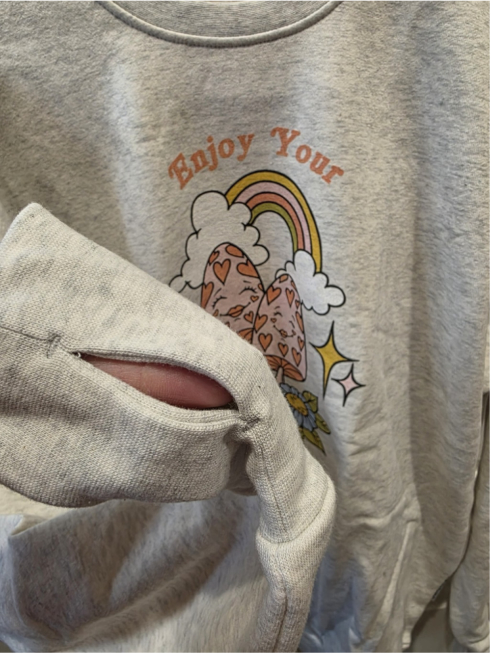 The Laundry Room Light Gray Crewneck Sweatshirt Enjoy Your Trip Sz S Oversized - Picture 6 of 8